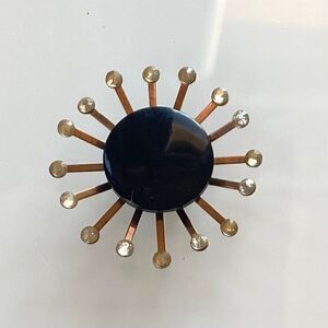 Upcycled Atomic Starburst Refrigerator Magnet Buttons Rhinestones Black